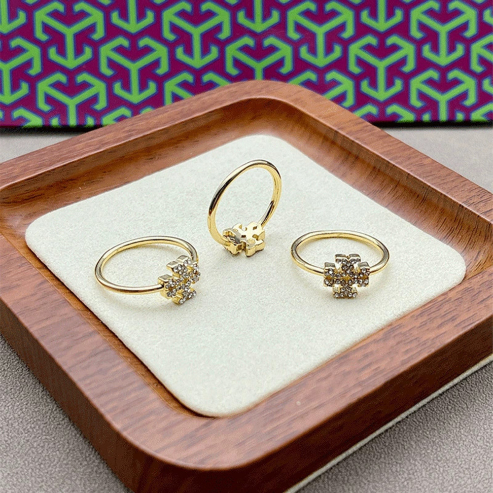 Tory Burch Gold Plated Copper Rhinestone Letter Ring Pair